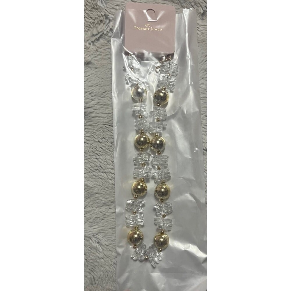 Treasure Jewels necklace beaded gold color clear NEW in wrap beaded necklace NEW
